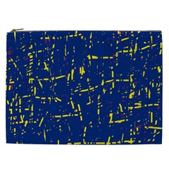 Deep Blue And Yellow Pattern Cosmetic Bag (xxl)  by Valentinaart