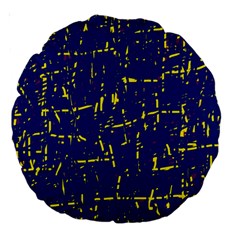 Deep Blue And Yellow Pattern Large 18  Premium Round Cushions