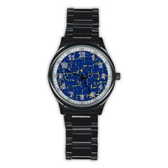 Deep Blue And Yellow Pattern Stainless Steel Round Watch