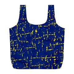 Deep Blue And Yellow Pattern Full Print Recycle Bags (l)  by Valentinaart