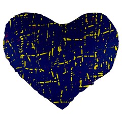 Deep Blue And Yellow Pattern Large 19  Premium Flano Heart Shape Cushions