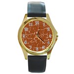 Brown elelgant pattern Round Gold Metal Watch Front