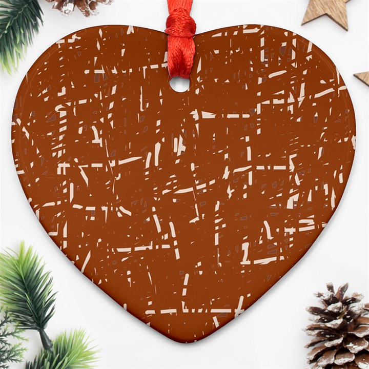 Brown elelgant pattern Heart Ornament (2 Sides)