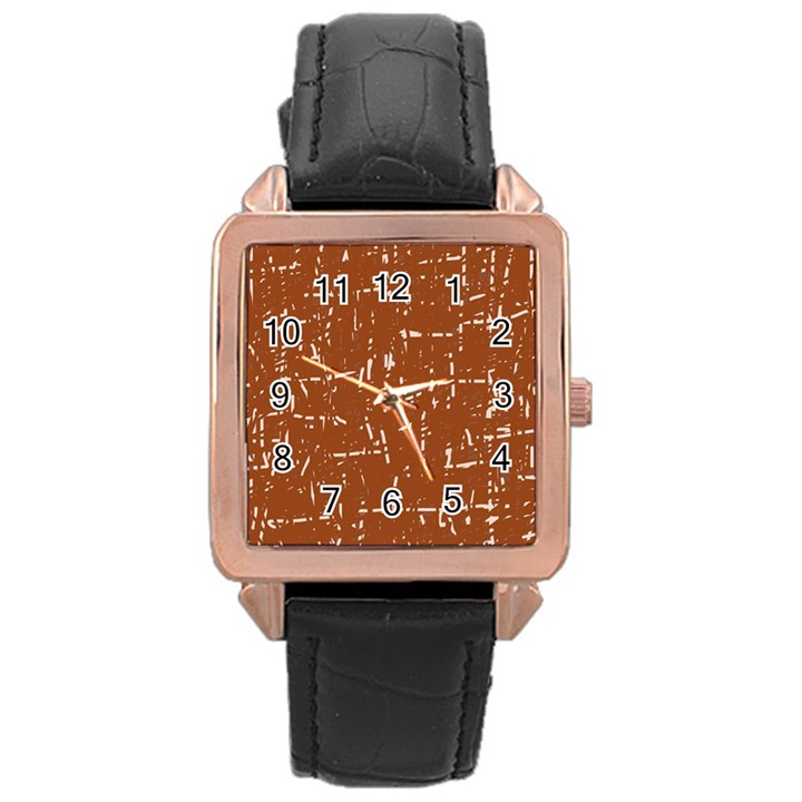 Brown elelgant pattern Rose Gold Leather Watch 