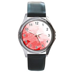 Red Pattern Round Metal Watch by Valentinaart