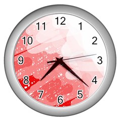 Red Pattern Wall Clocks (silver)  by Valentinaart