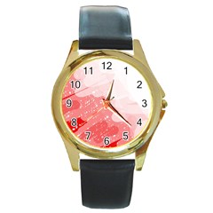 Red Pattern Round Gold Metal Watch