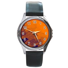 Orange And Blue Artistic Pattern Round Metal Watch