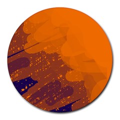 Orange And Blue Artistic Pattern Round Mousepads by Valentinaart