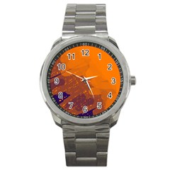 Orange And Blue Artistic Pattern Sport Metal Watch by Valentinaart