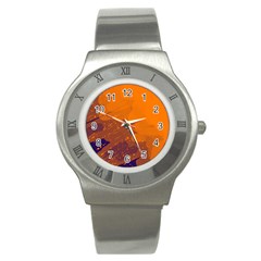 Orange And Blue Artistic Pattern Stainless Steel Watch