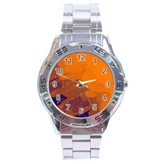 Orange And Blue Artistic Pattern Stainless Steel Analogue Watch by Valentinaart