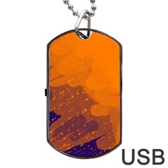 Orange And Blue Artistic Pattern Dog Tag Usb Flash (two Sides) 