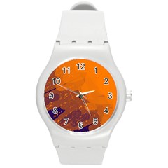 Orange And Blue Artistic Pattern Round Plastic Sport Watch (m)