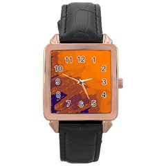 Orange And Blue Artistic Pattern Rose Gold Leather Watch  by Valentinaart