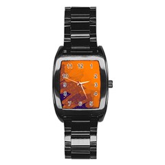 Orange And Blue Artistic Pattern Stainless Steel Barrel Watch