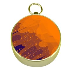 Orange And Blue Artistic Pattern Gold Compasses