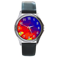 Colorful Pattern Round Metal Watch by Valentinaart