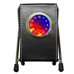 Colorful Pattern Pen Holder Desk Clocks