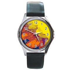 Colorful Abstract Pattern Round Metal Watch