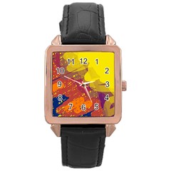 Colorful Abstract Pattern Rose Gold Leather Watch  by Valentinaart