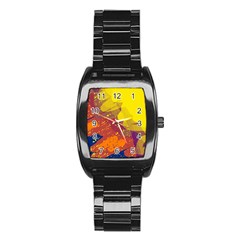 Colorful Abstract Pattern Stainless Steel Barrel Watch