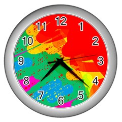 Colorful Abstract Design Wall Clocks (silver) 