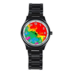 Colorful Abstract Design Stainless Steel Round Watch by Valentinaart