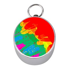 Colorful Abstract Design Mini Silver Compasses