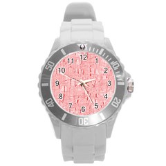 Elegant Pink Pattern Round Plastic Sport Watch (l) by Valentinaart