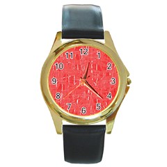 Red Pattern Round Gold Metal Watch