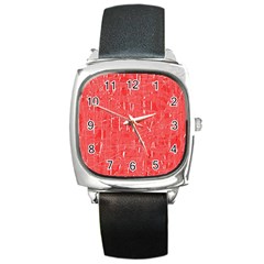 Red Pattern Square Metal Watch