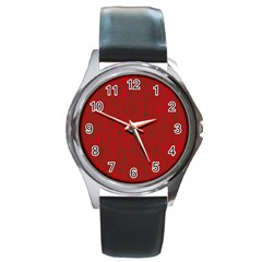 Red Pattern Round Metal Watch