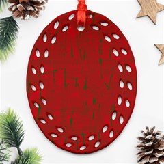 Red Pattern Oval Filigree Ornament (2-side) 