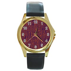 Purple Pattern Round Gold Metal Watch