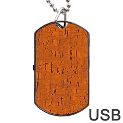 Orange Pattern Dog Tag Usb Flash (one Side) by Valentinaart