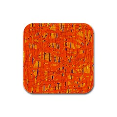 Orange Pattern Rubber Square Coaster (4 Pack)  by Valentinaart