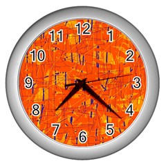 Orange Pattern Wall Clocks (silver) 