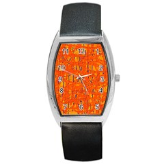 Orange Pattern Barrel Style Metal Watch by Valentinaart