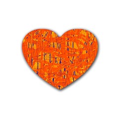 Orange Pattern Rubber Coaster (heart)  by Valentinaart