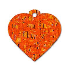 Orange Pattern Dog Tag Heart (one Side) by Valentinaart