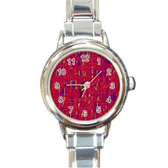 Red And Blue Pattern Round Italian Charm Watch