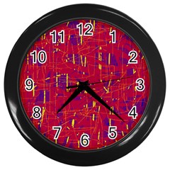 Red And Blue Pattern Wall Clocks (black)