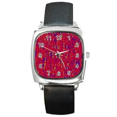 Red And Blue Pattern Square Metal Watch