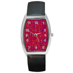 Red And Blue Pattern Barrel Style Metal Watch