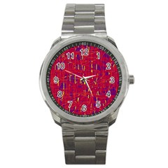 Red And Blue Pattern Sport Metal Watch