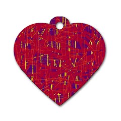 Red And Blue Pattern Dog Tag Heart (two Sides)