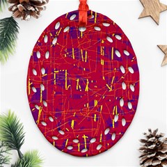 Red And Blue Pattern Ornament (oval Filigree)  by Valentinaart