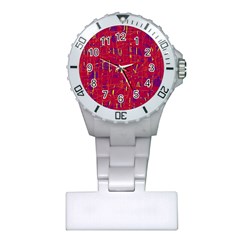 Red And Blue Pattern Plastic Nurses Watch by Valentinaart