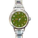 Green pattern Round Italian Charm Watch Front